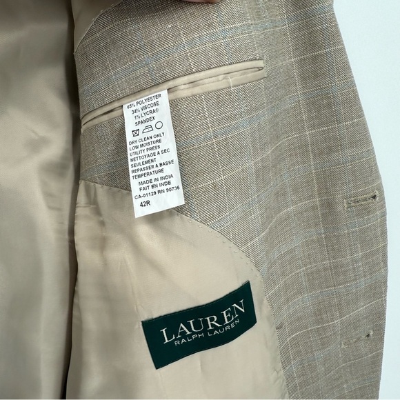 Lauren Ralph Lauren Sport Coat size 42R Jacket Blazer 2 Button gray/tan plaid - Picture 6 of 9